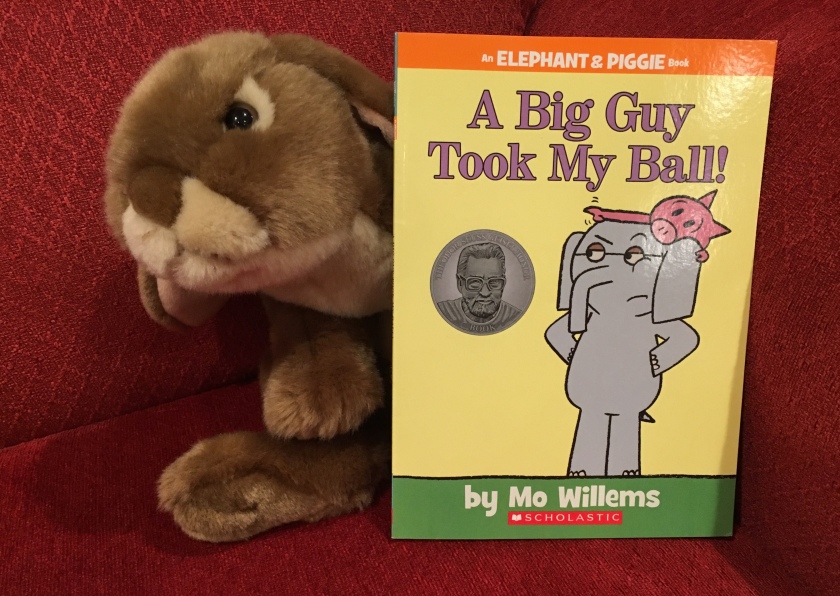 Caramel loves reading and rereading A Big Guy Took My Ball! by Mo Willems. 