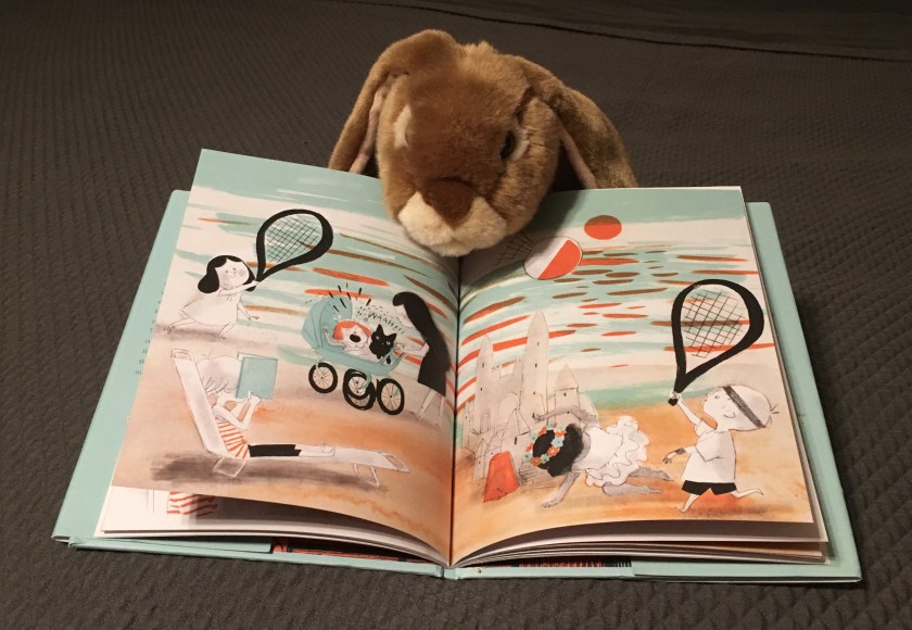 Caramel is looking at the page when things get a little too noisy on Albert's "beach".