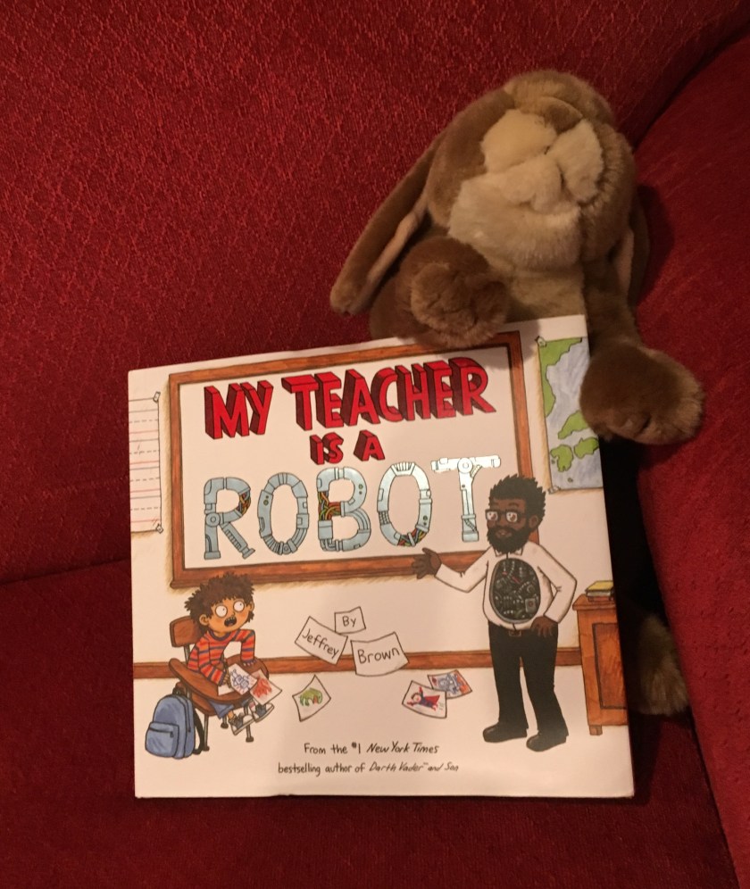 Caramel enjoyed reading My Teacher is a Robot by Jeffrey Brown. 