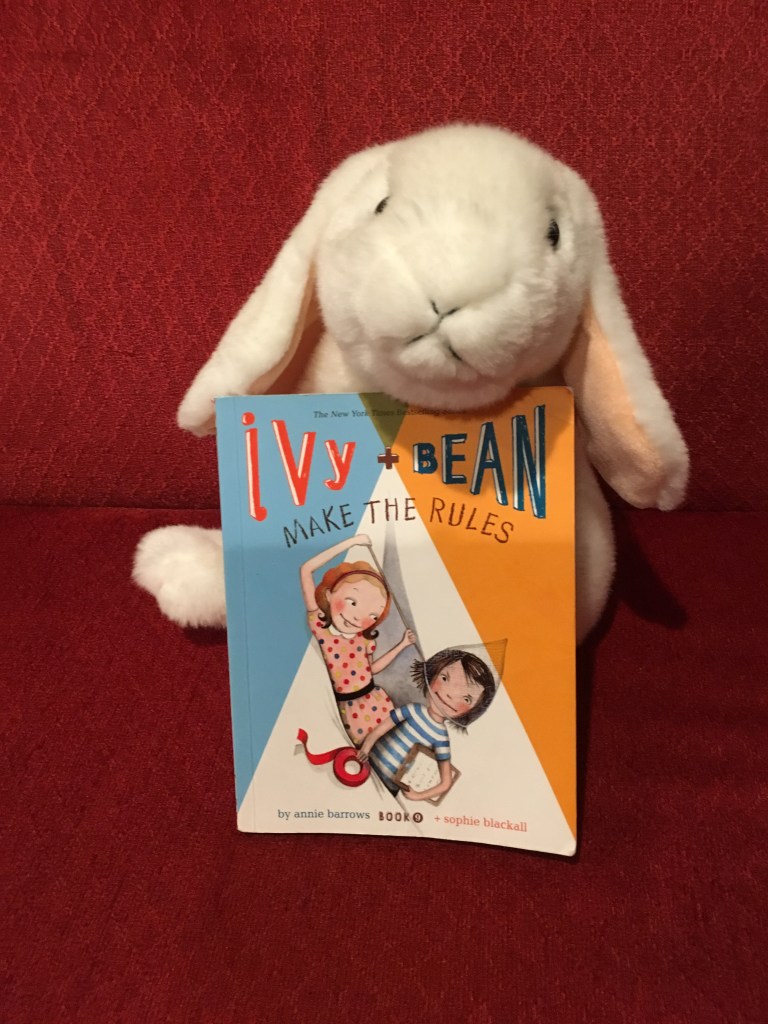 Marshmallow continues to enjoy reading Ivy and Bean Make the Rules (Book 9 of the Ivy + Bean series) written by Annie Barrows and illustrated by Sophie Blackall. 