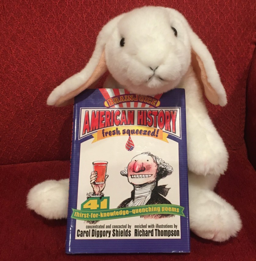 Marshmallow reviews BrainJuice: American History, Fresh Squeezed! written in poetic form by Carol Diggory Shields and illustrated by Richard Thompson. 