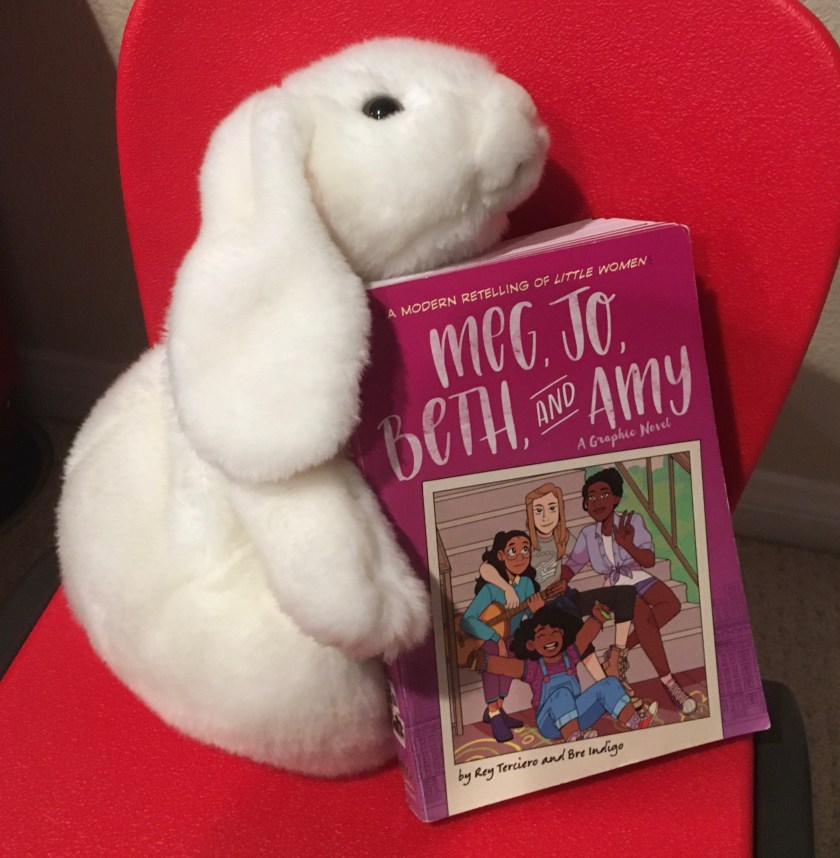 Marshmallow rates Meg, Jo, Beth, and Amy: A Graphic Novel written by Rey Terciero and illustrated by Bre Indigo 100%.