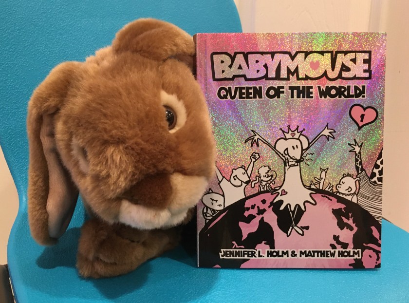 Caramel reviews Babymouse: Queen of the World , the first book in the Babymouse series, written by Jennifer L. Holm and illustrated by Matthew Holm. 