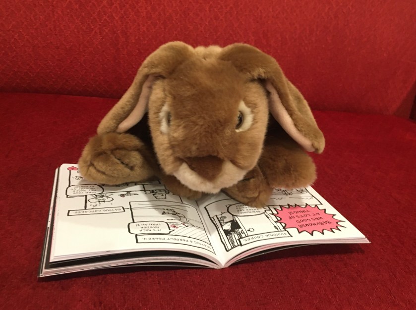 Caramel is reading Babymouse: Our Hero (Babymouse #2) by Jennifer L. Holm and Matthew Holm. On these pages we learn about things Babymouse is good at. 