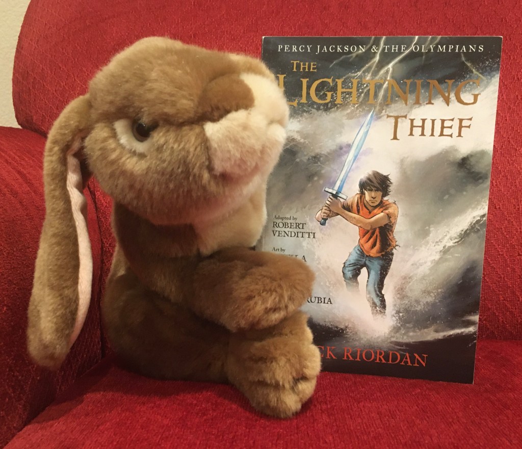 Caramel enjoyed reading The Lightning Thief: The Graphic Novel, written by Rick Riordan, and adapted by Robert Venditti, with Attila Futaki, Jose Villarrubia, Orpheus Collar, and Chris Dickey.