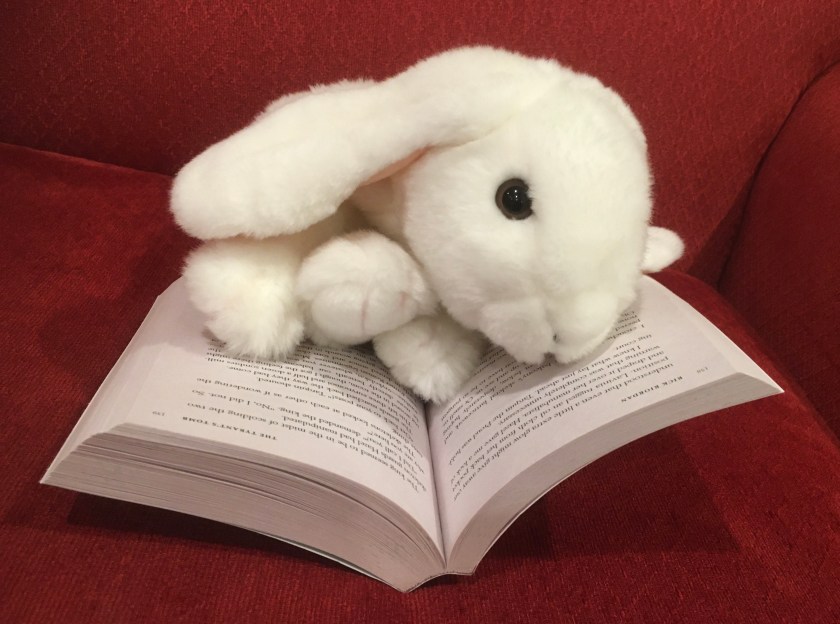 Marshmallow is reading  The Tyrant's Tomb (Book 4 of the Trials of Apollo series) by Rick Riordan.
