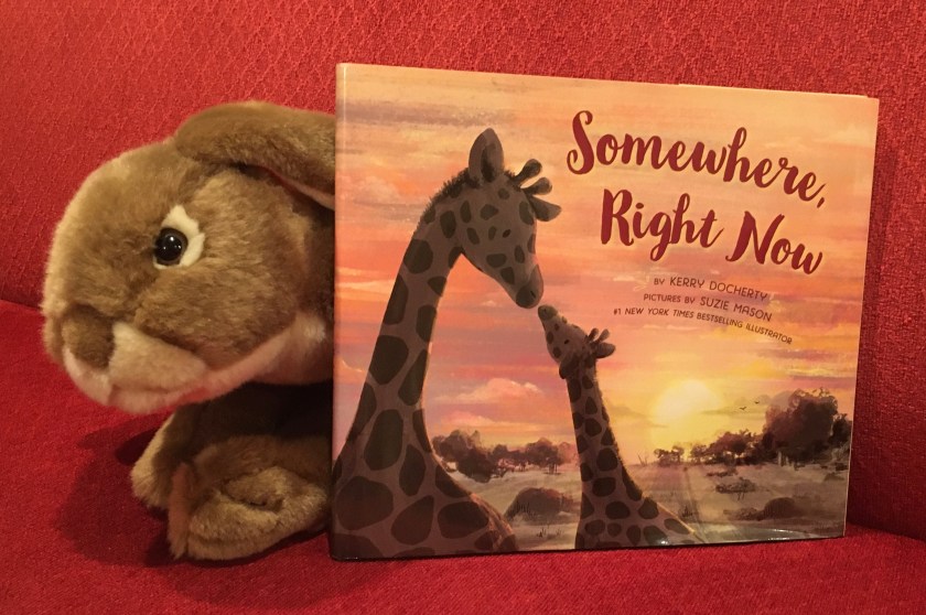 Caramel enjoyed reading Somewhere, Right Now, written by Kerry Docherty and illustrated by Suzie Mason, and recommends it to all the little bunnies (and the big bunnies they read together with) for snuggle time. 