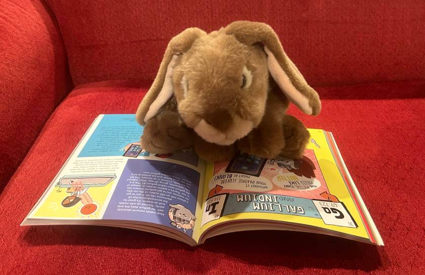 Caramel is reading about Gallium in Animated Science: Periodic Table, illustrated by Shiho Pate and written by John Farndon.