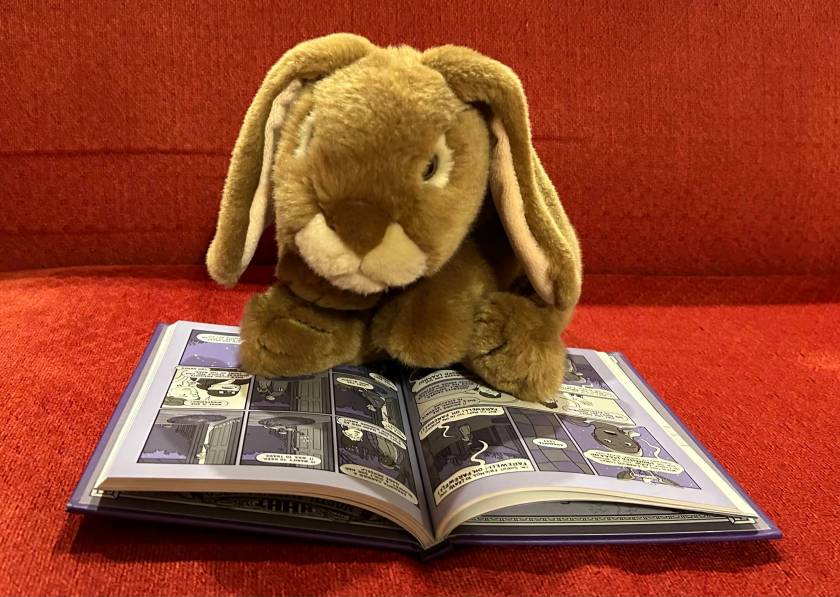 Caramel is reading Nathan Hale’s Hazardous Tales #3: The Underground Abductor by Nathan Hale.