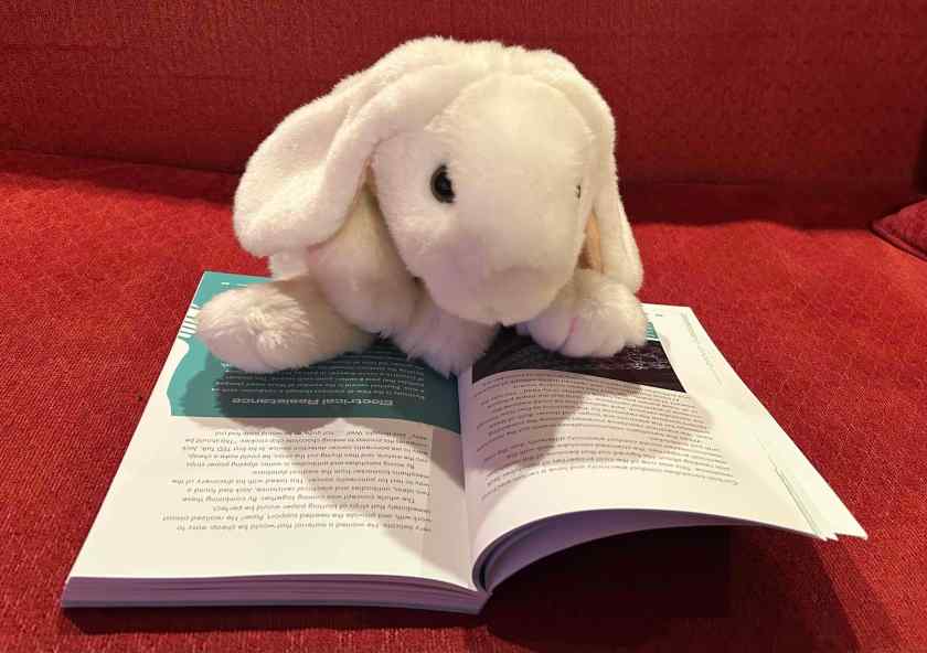 Marshmallow is reading Teen Innovators: Nine Young People Engineering a Better World with Creative Inventions, written by Fred Estes and illustrated by Kavel Rafferty.