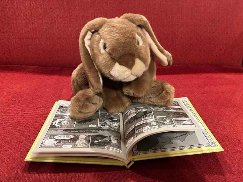 Caramel is reading Nathan Hale’s Hazardous Tales #11: Cold War Correspondent by Nathan Hale.