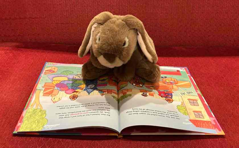 Caramel is reading Winnie's Pile of Pillows: Making Room for the Things You Love Most, written by Dana K. White and illustrated by Sarah Jennings.