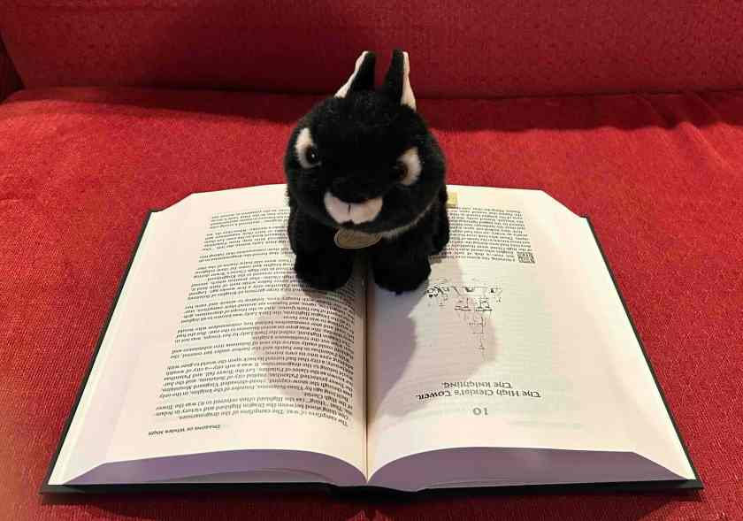 Midnight is reading The Dragonlance Chronicles by Margaret Weis and Tracy Hickman.