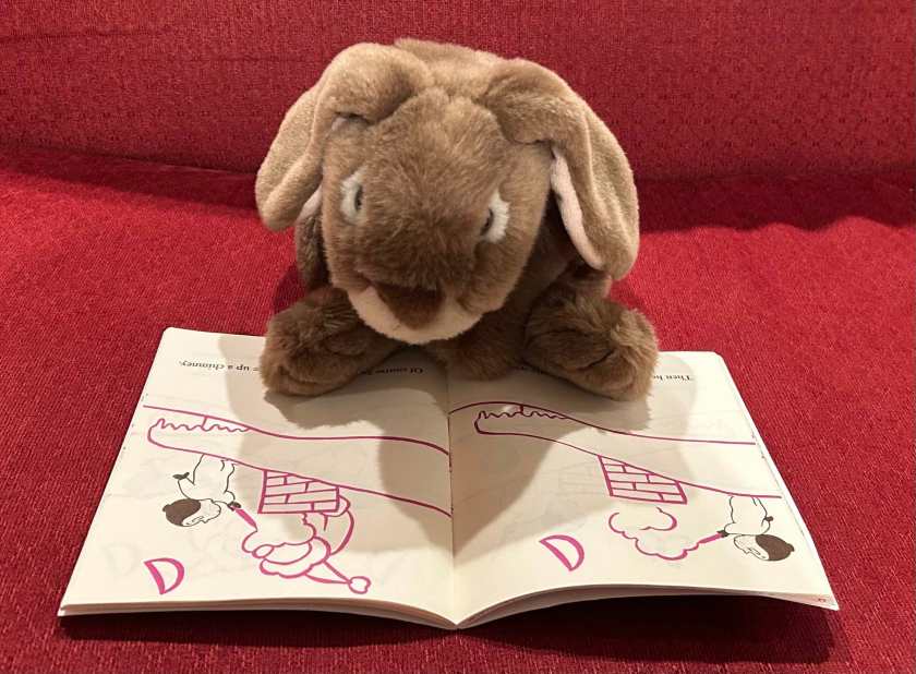 Caramel is reading Harold at the North Pole by Crockett Johnson.
