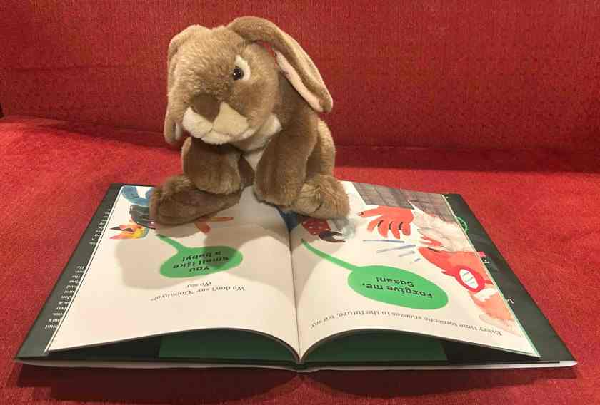 Caramel is reading The Future Book by Mac Barnett and Shawn Harris. 